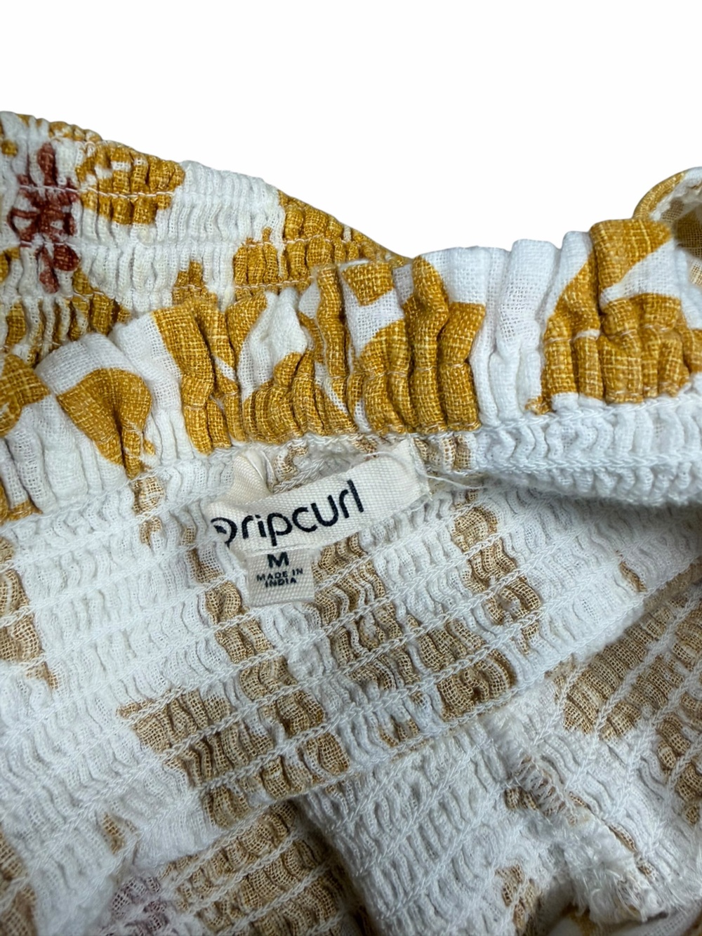 Rip Curl Mustard Floral Smocked Mini Dress | Size M - Picture 4 of 6